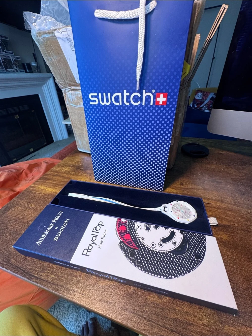 Swatch Huit Blanc Royal Pop Pocket Watch with Multicolor Accents